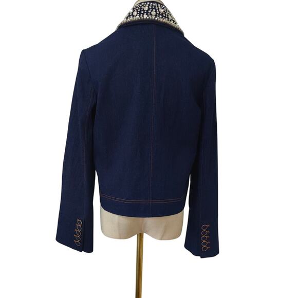 Veronica Beard Barrington Denim Blue Embellished-Collar Cropped Jacket US 4 - Picture 5 of 9